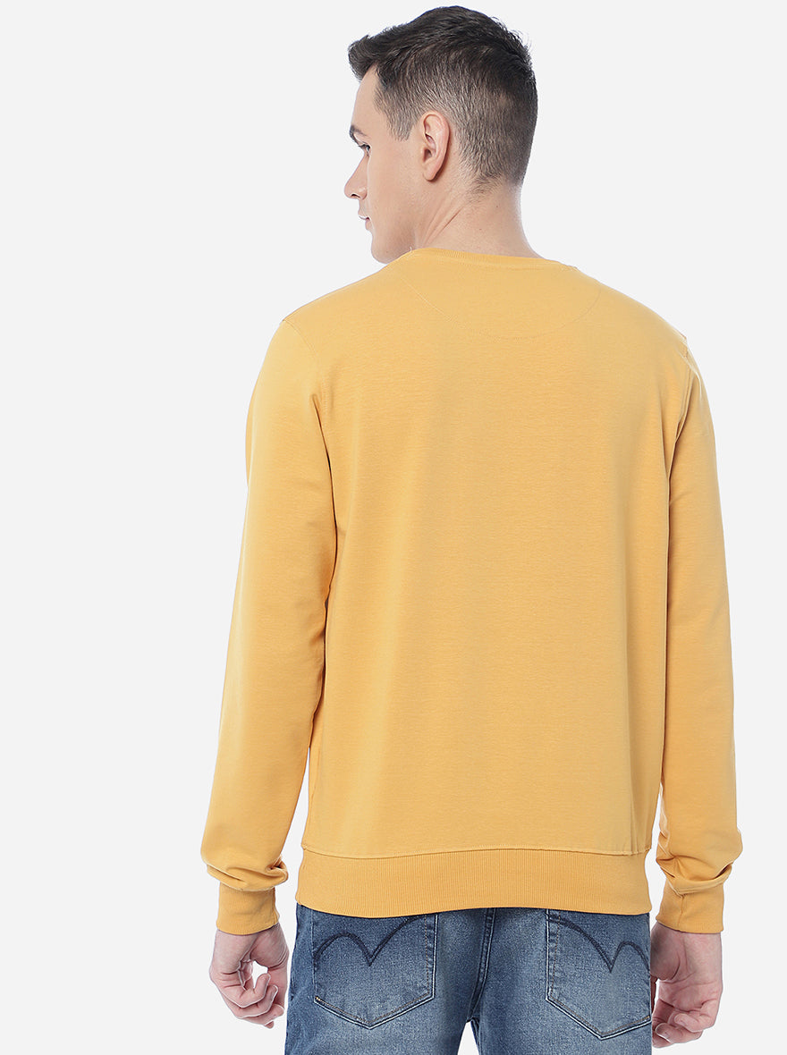 Ochre Yellow Printed Regular Fit T-Shirt | pehervi