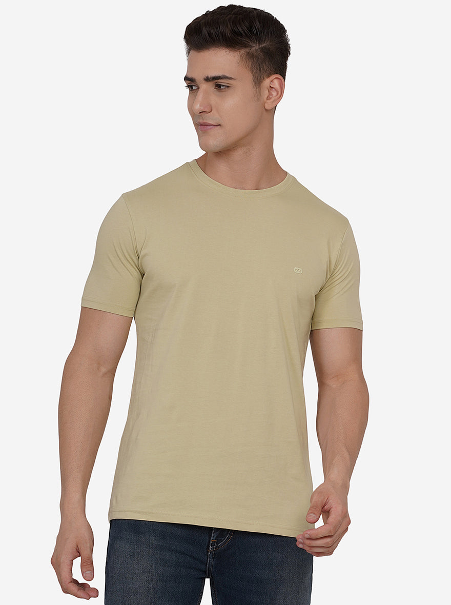 Haze Green Solid Slim Fit T-Shirt | pehervi