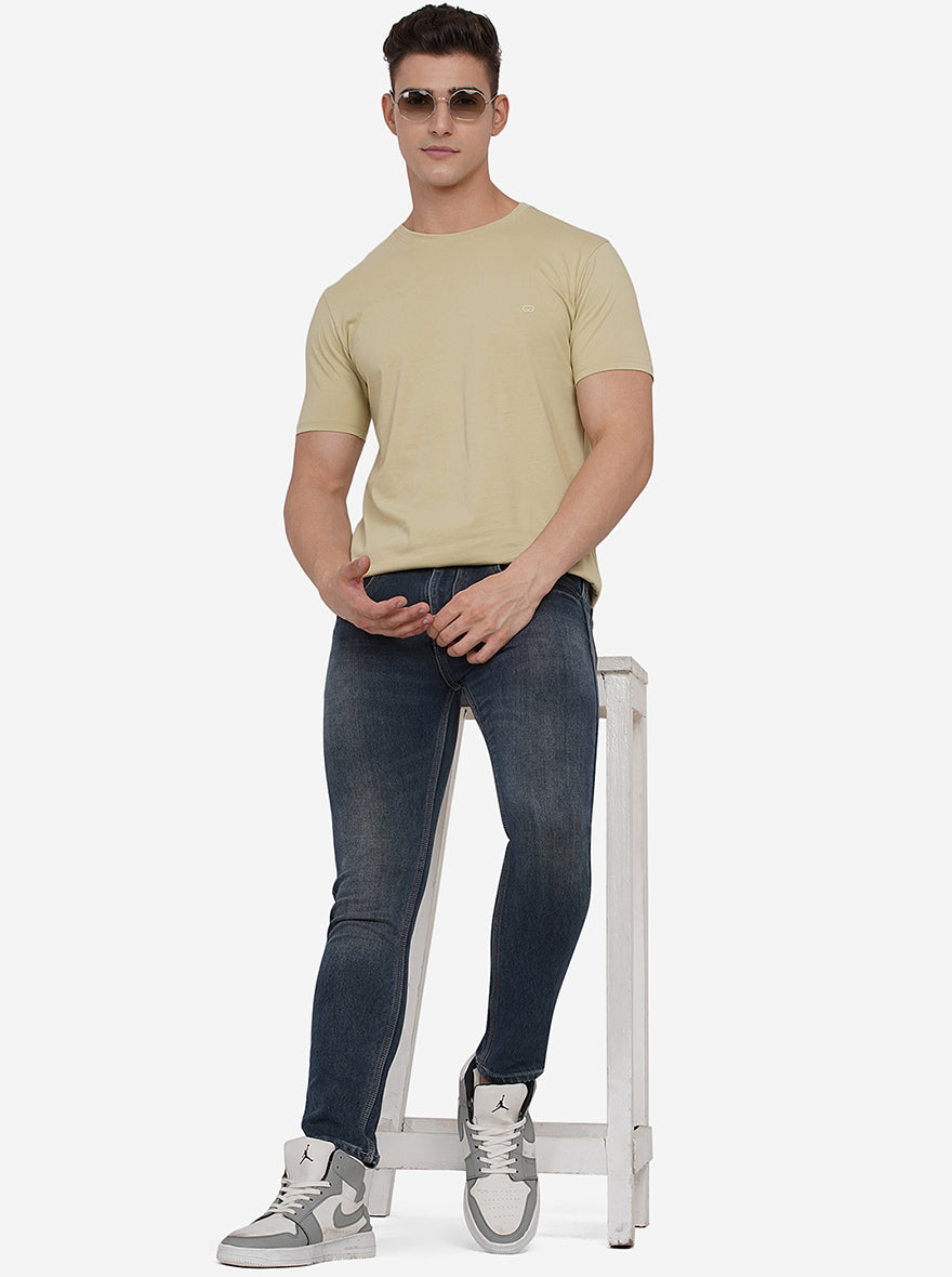 Haze Green Solid Slim Fit T-Shirt | pehervi