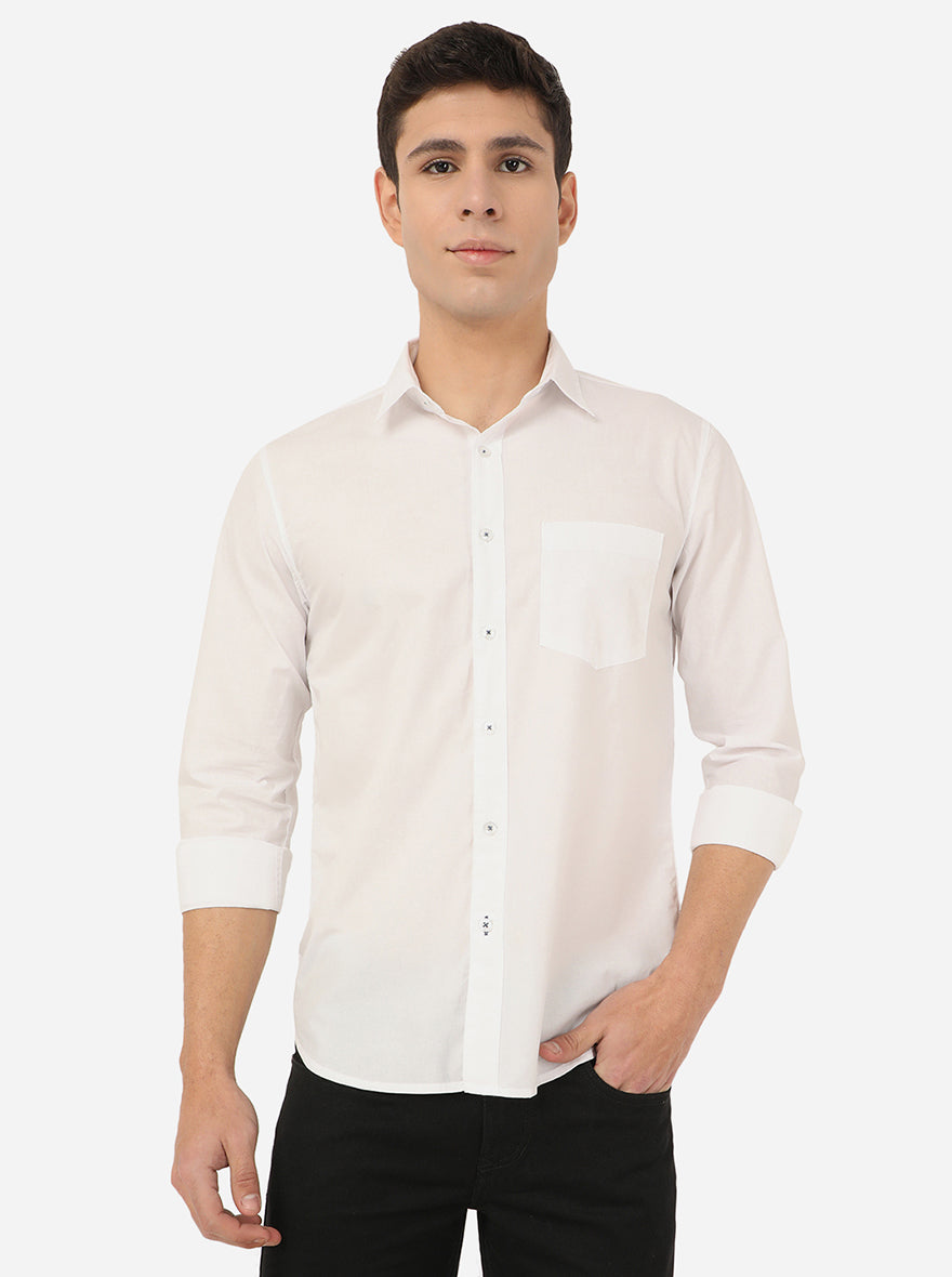 Bright White Solid Slim Fit Semi Casual Shirt | Pehervi