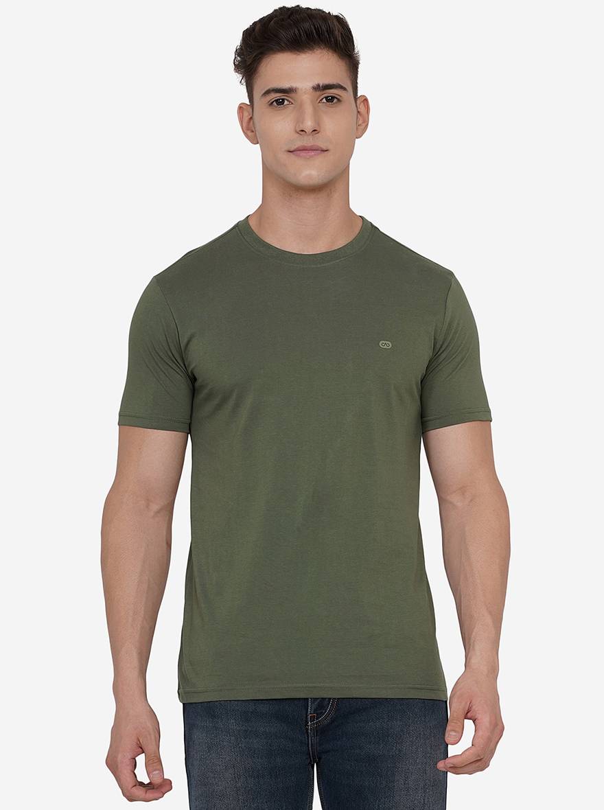 Olive Solid Slim Fit T-Shirt | pehervi