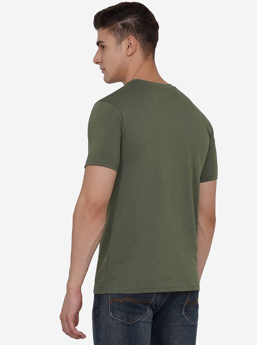 Olive Solid Slim Fit T-Shirt | pehervi