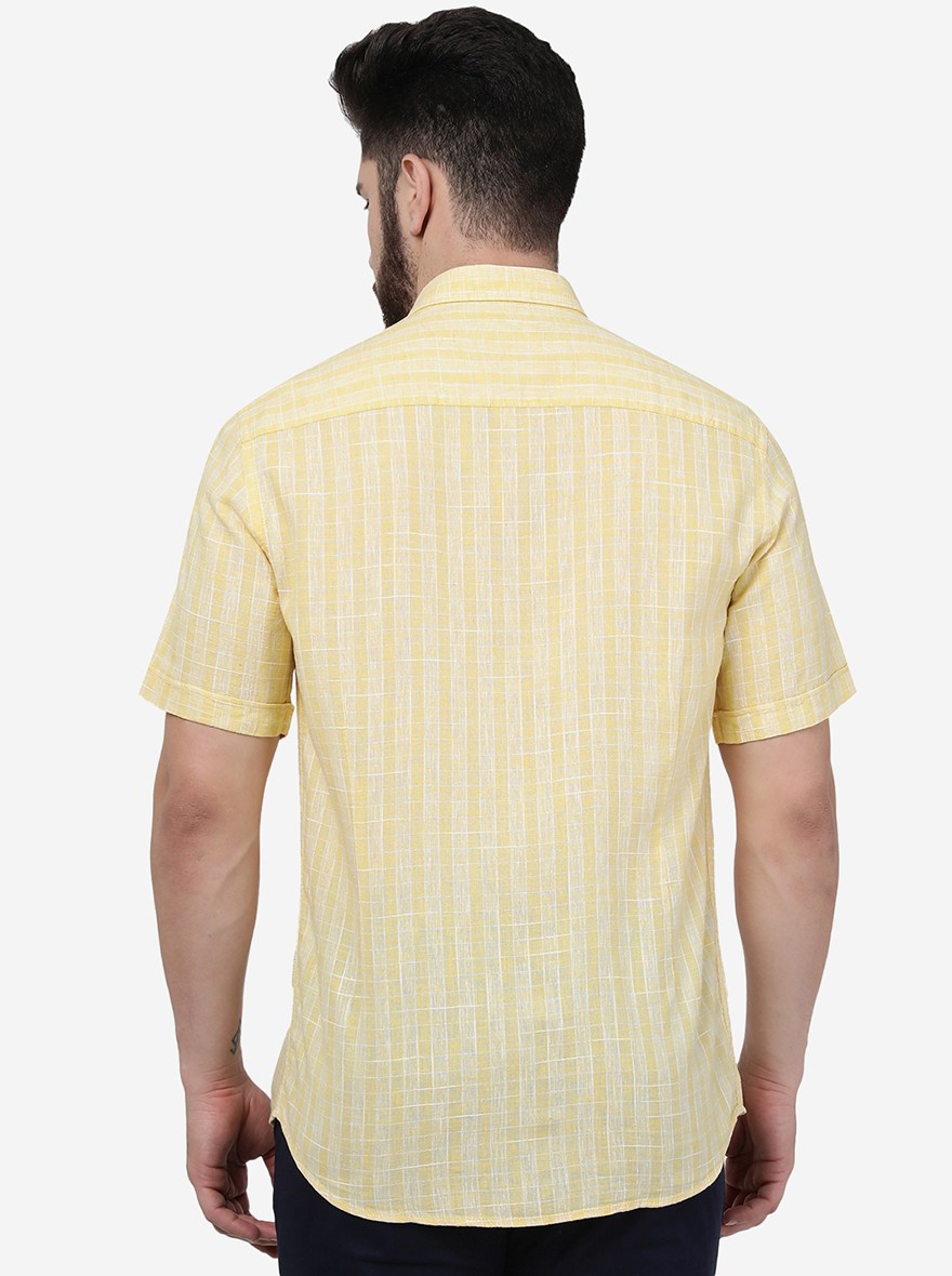 Yellow Checked Slim Fit Semi Casual Shirt | Pehervi