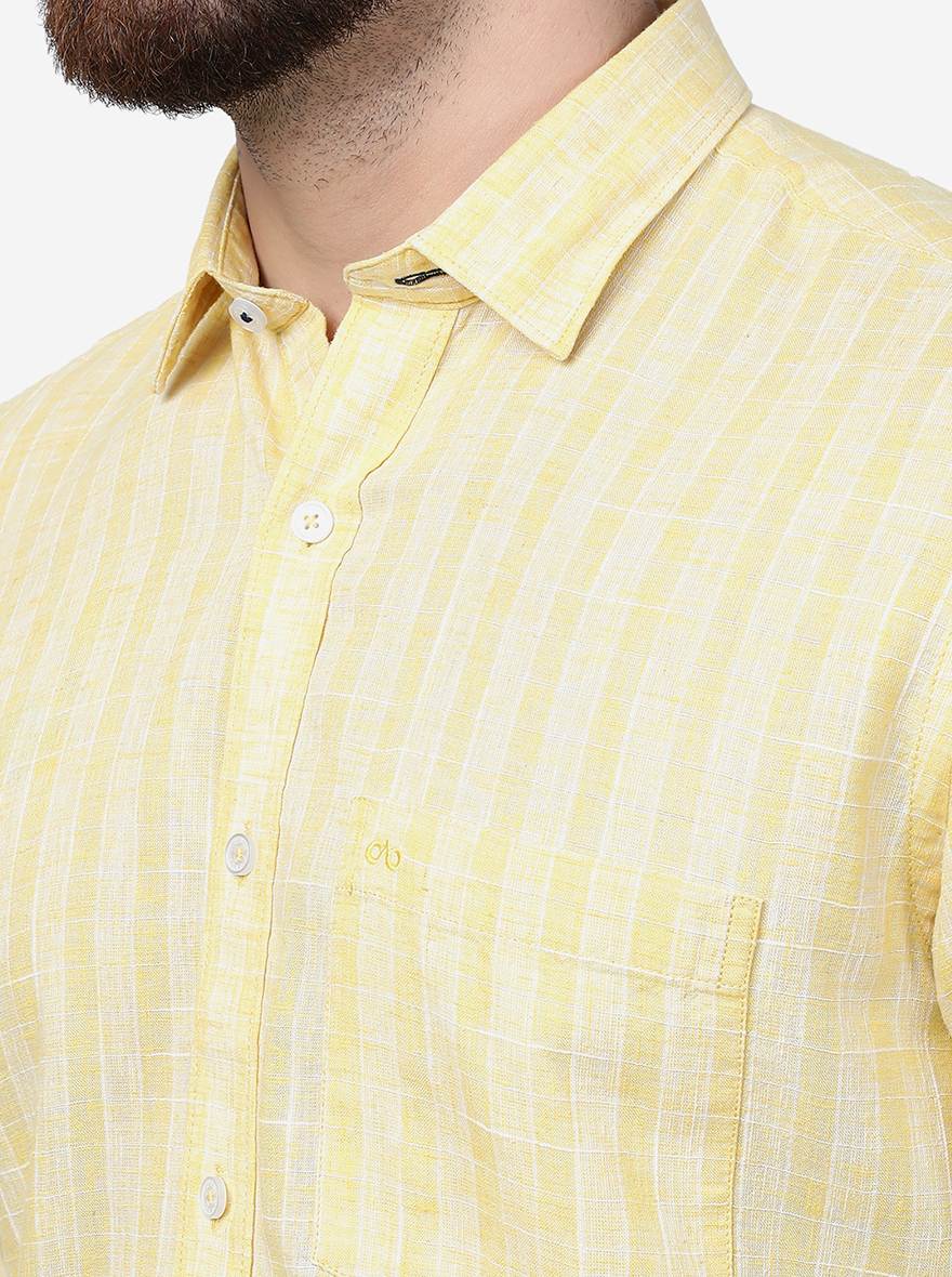 Yellow Checked Slim Fit Semi Casual Shirt | Pehervi