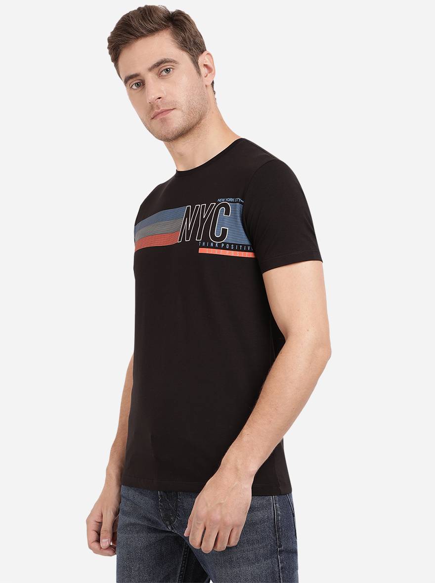 Black Printed Slim Fit T-Shirt | pehervi