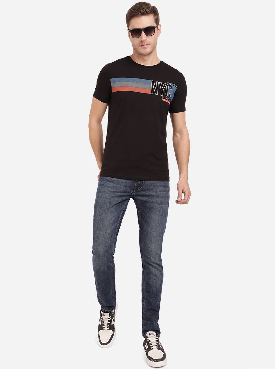 Black Printed Slim Fit T-Shirt | pehervi