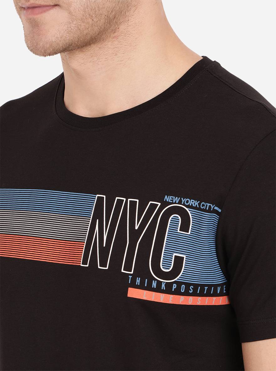 Black Printed Slim Fit T-Shirt | pehervi