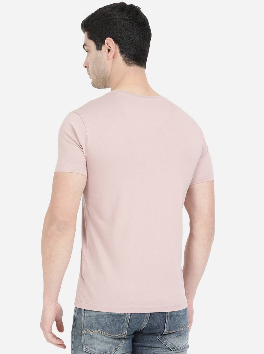 Dusty Pink Printed Slim Fit T-Shirt | pehervi