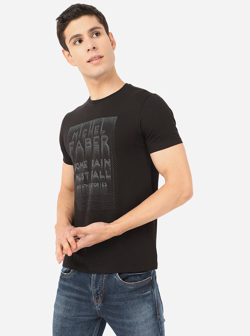 Black Printed Slim Fit T-Shirt | pehervi