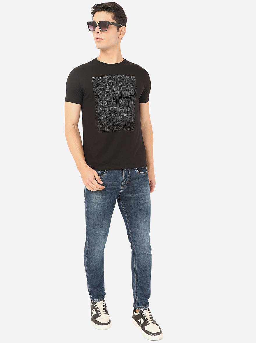 Black Printed Slim Fit T-Shirt | pehervi