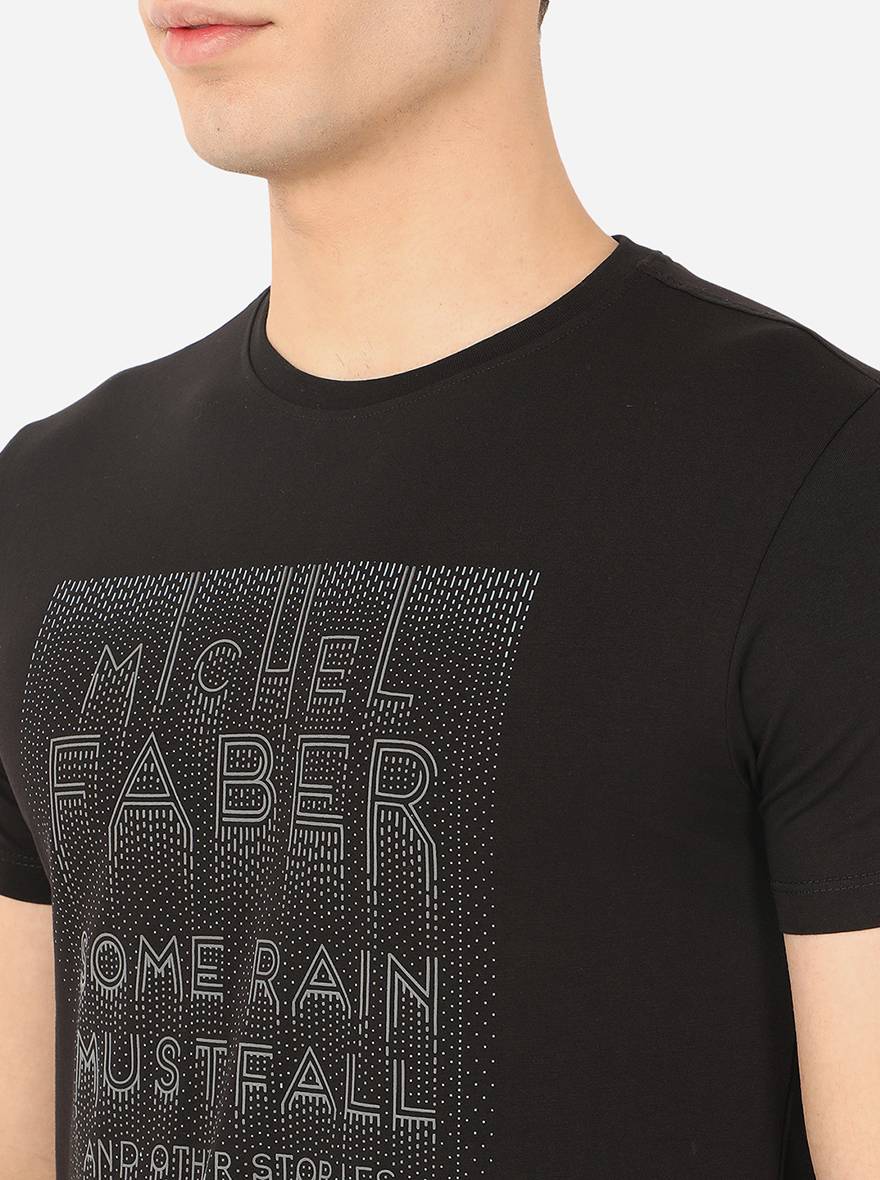 Black Printed Slim Fit T-Shirt | pehervi