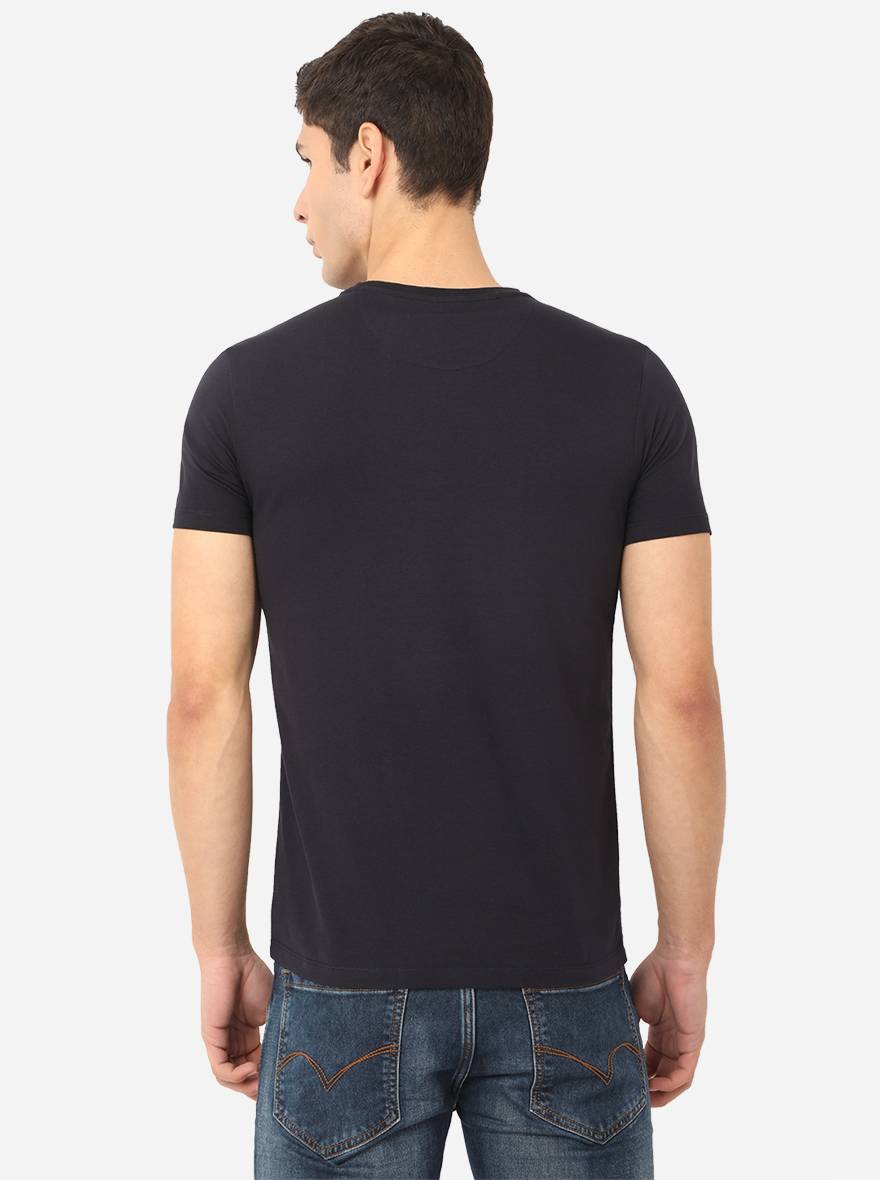 Navy Blue Printed Slim Fit T-Shirt | pehervi