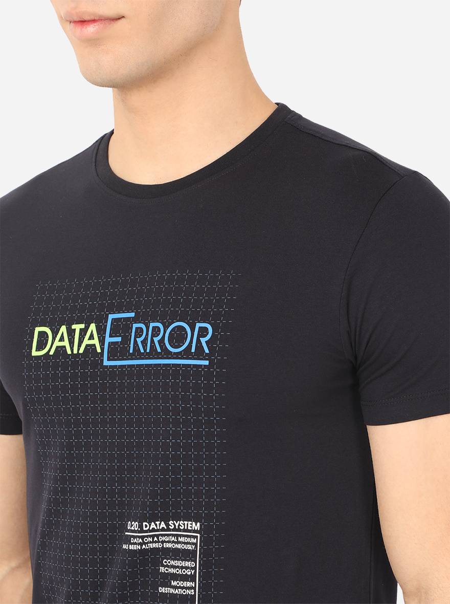 Navy Blue Printed Slim Fit T-Shirt | pehervi