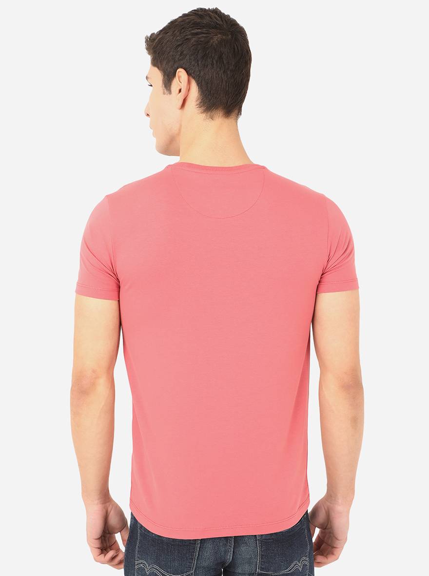 Rose Red Printed Slim Fit T-Shirt | pehervi