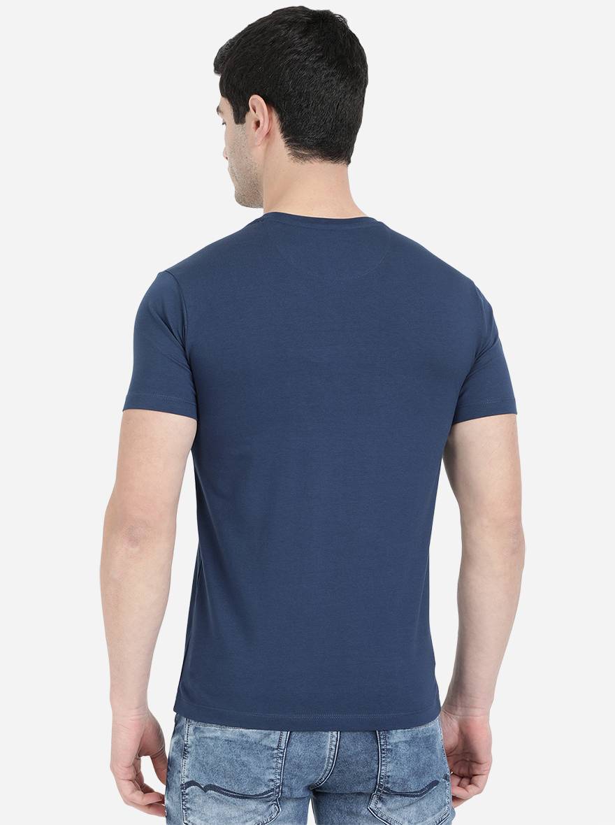 True Blue Printed Slim Fit T-Shirt | pehervi