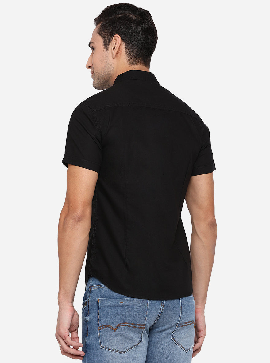 Jet Black Solid Slim Fit Semi Casual Shirt | Pehervi
