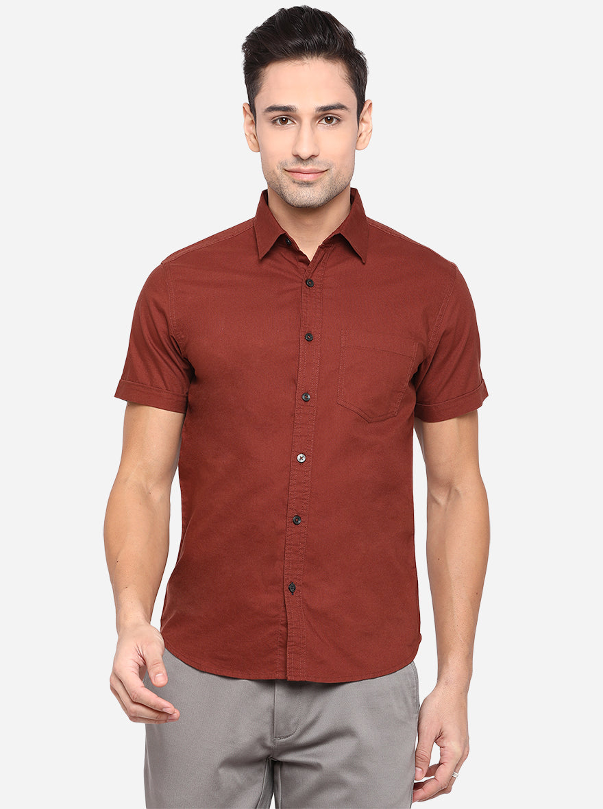 Mink Brown Solid Slim Fit Semi Casual Shirt | Pehervi
