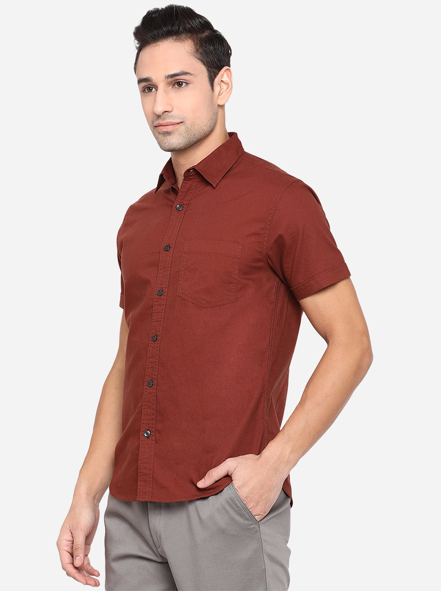 Mink Brown Solid Slim Fit Semi Casual Shirt | Pehervi