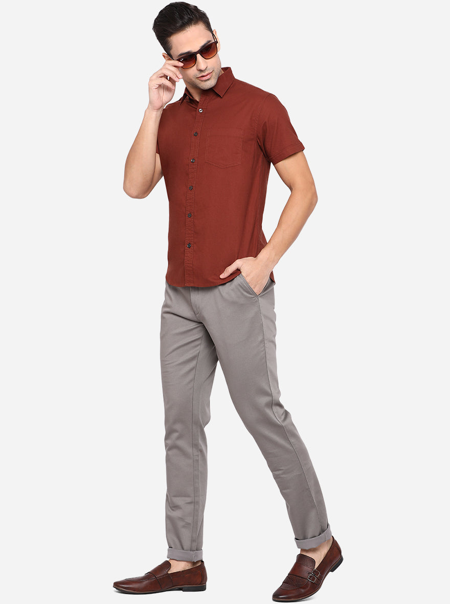 Mink Brown Solid Slim Fit Semi Casual Shirt | Pehervi