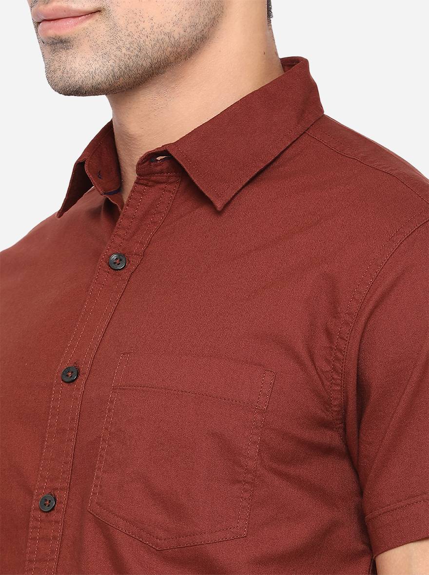 Mink Brown Solid Slim Fit Semi Casual Shirt | Pehervi