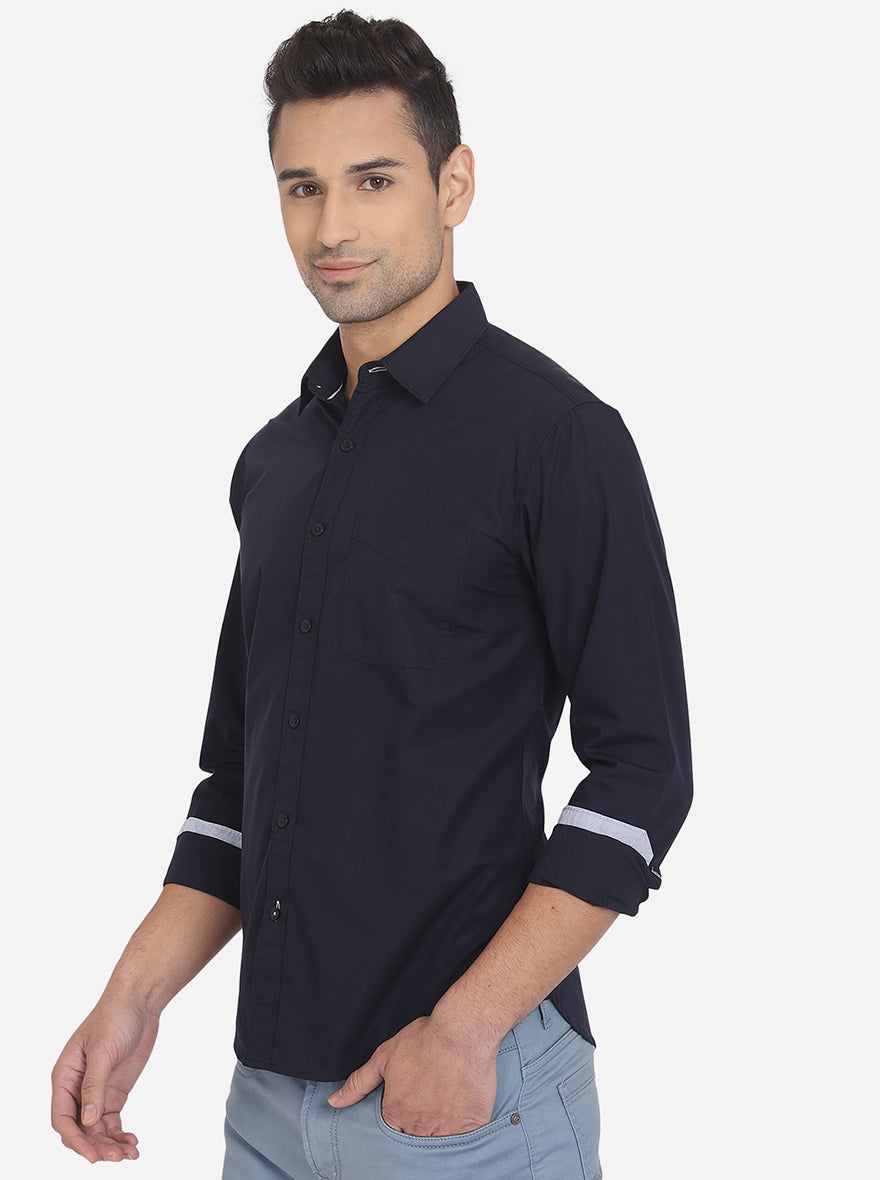 Peacoat Blue Solid Slim Fit Semi Casual Shirt | Pehervi
