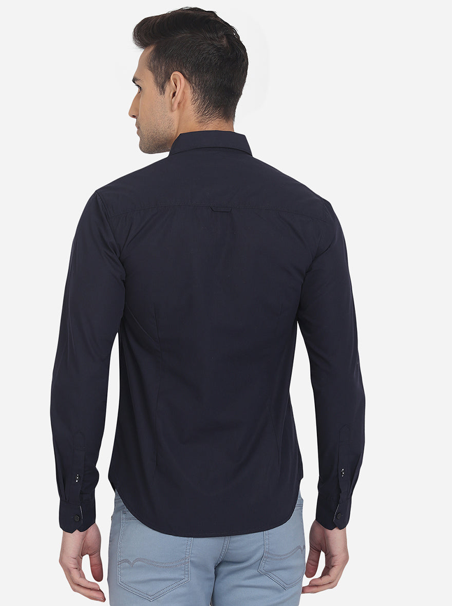 Peacoat Blue Solid Slim Fit Semi Casual Shirt | Pehervi