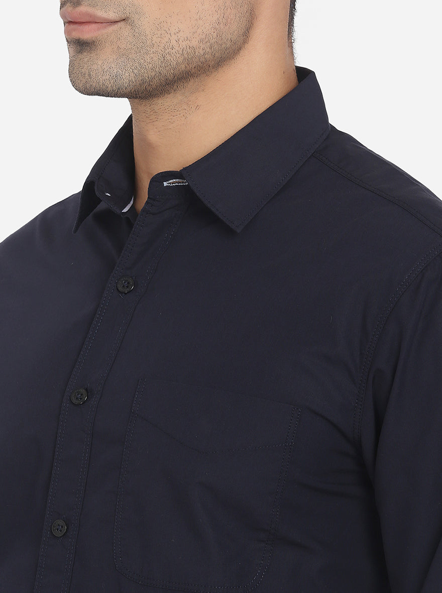 Peacoat Blue Solid Slim Fit Semi Casual Shirt | Pehervi
