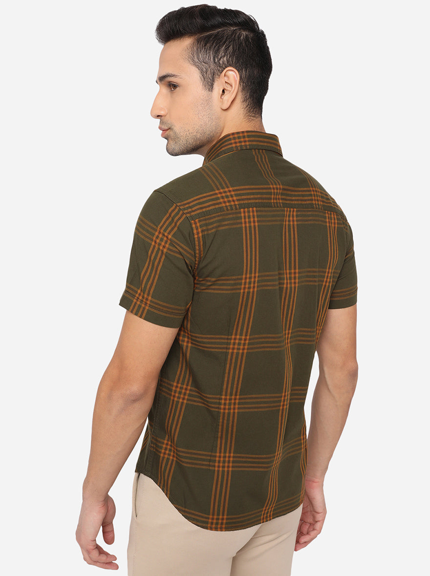 Mahendi Green Checked Slim Fit Semi Casual Shirt | Pehervi