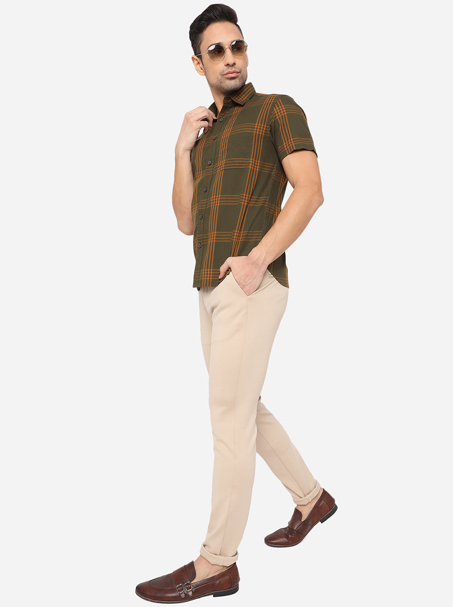 Mahendi Green Checked Slim Fit Semi Casual Shirt | Pehervi