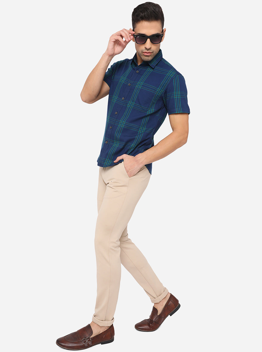 Colonial Blue Checked Slim Fit Semi Casual Shirt | Pehervi