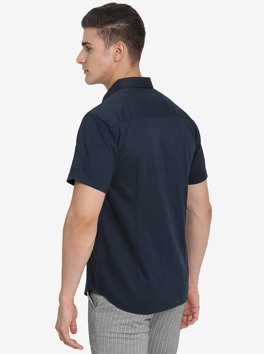 Midnight Navy Solid Slim Fit Semi Casual Shirt | Pehervi