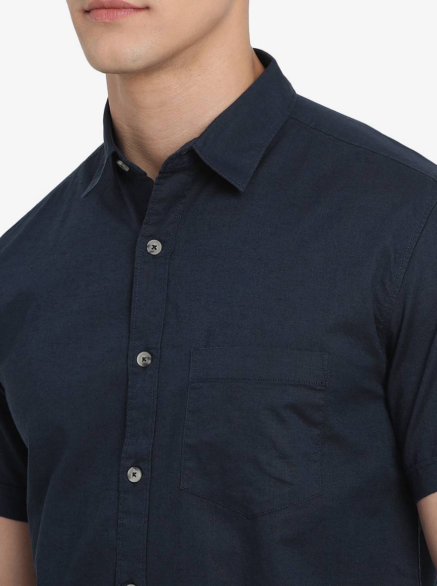 Midnight Navy Solid Slim Fit Semi Casual Shirt | Pehervi