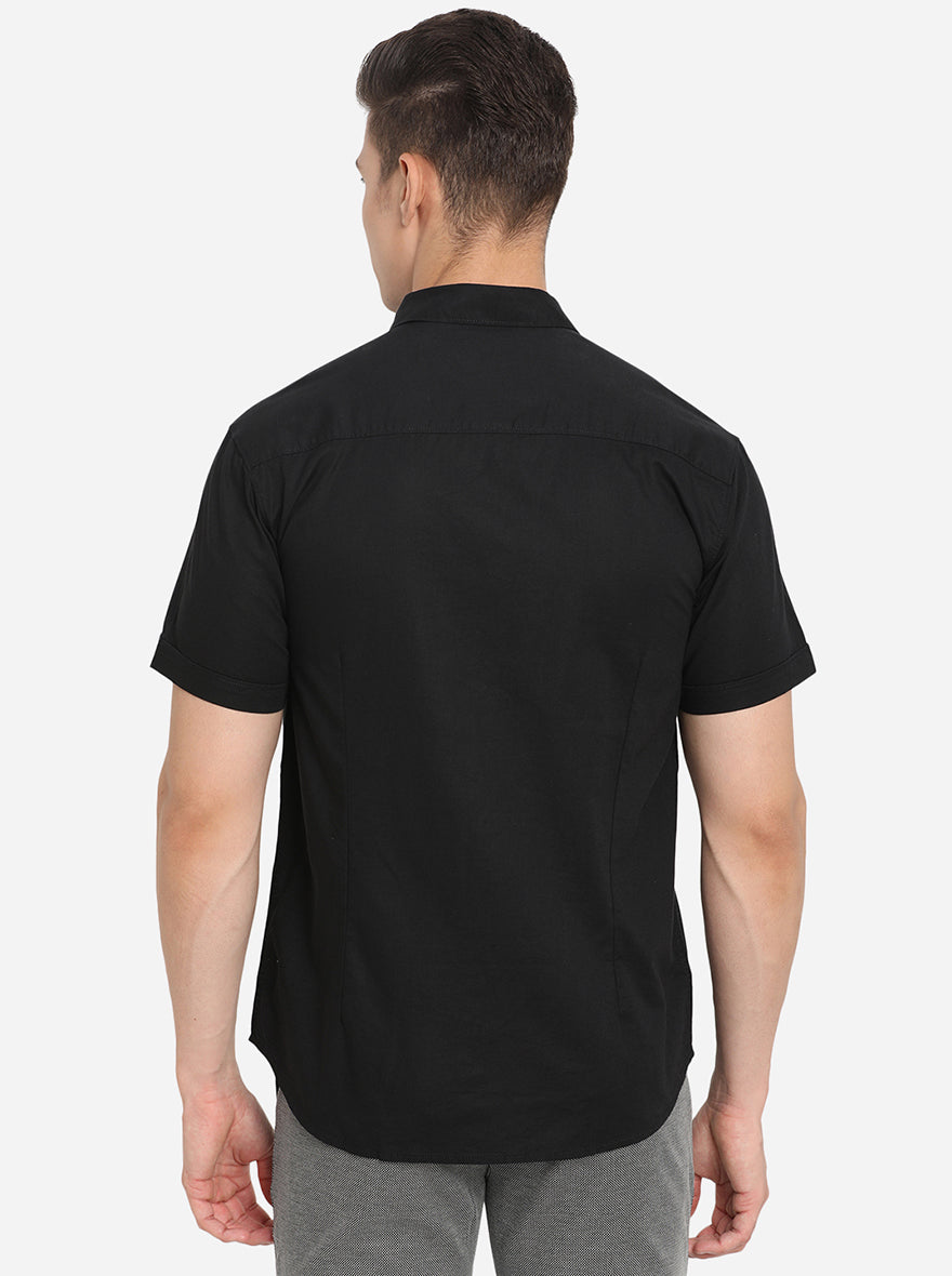 Jet Black Solid Slim Fit Semi Casual Shirt | Pehervi