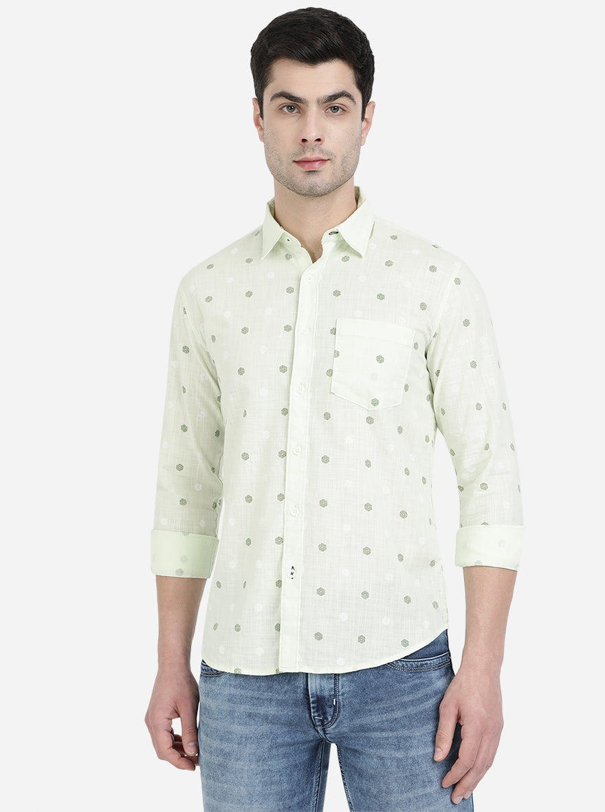 Lime Green Printed Slim Fit Semi Casual Shirt | Pehervi