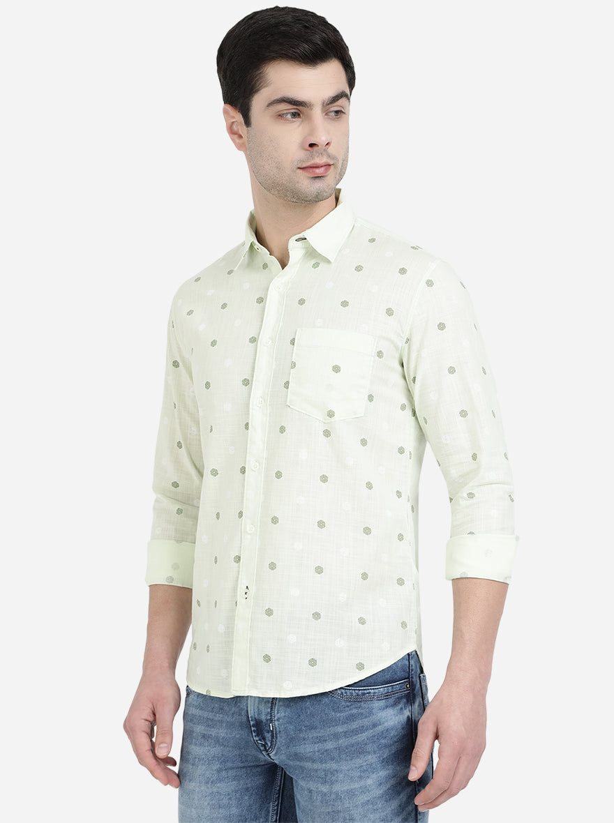 Lime Green Printed Slim Fit Semi Casual Shirt | Pehervi