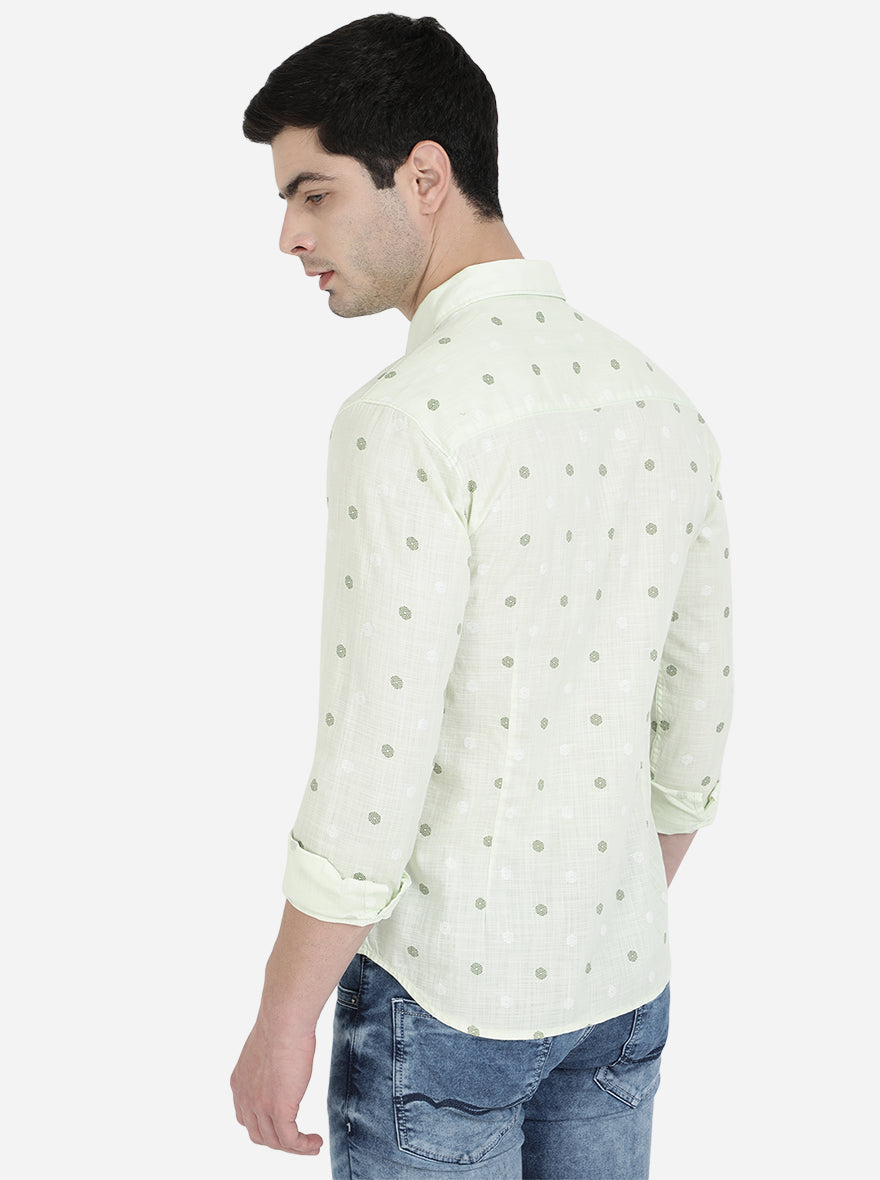 Lime Green Printed Slim Fit Semi Casual Shirt | Pehervi