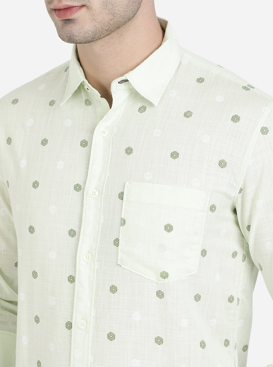 Lime Green Printed Slim Fit Semi Casual Shirt | Pehervi
