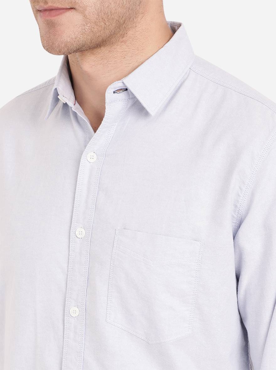 Powder Blue Solid Slim Fit Semi Casual Shirt | Pehervi