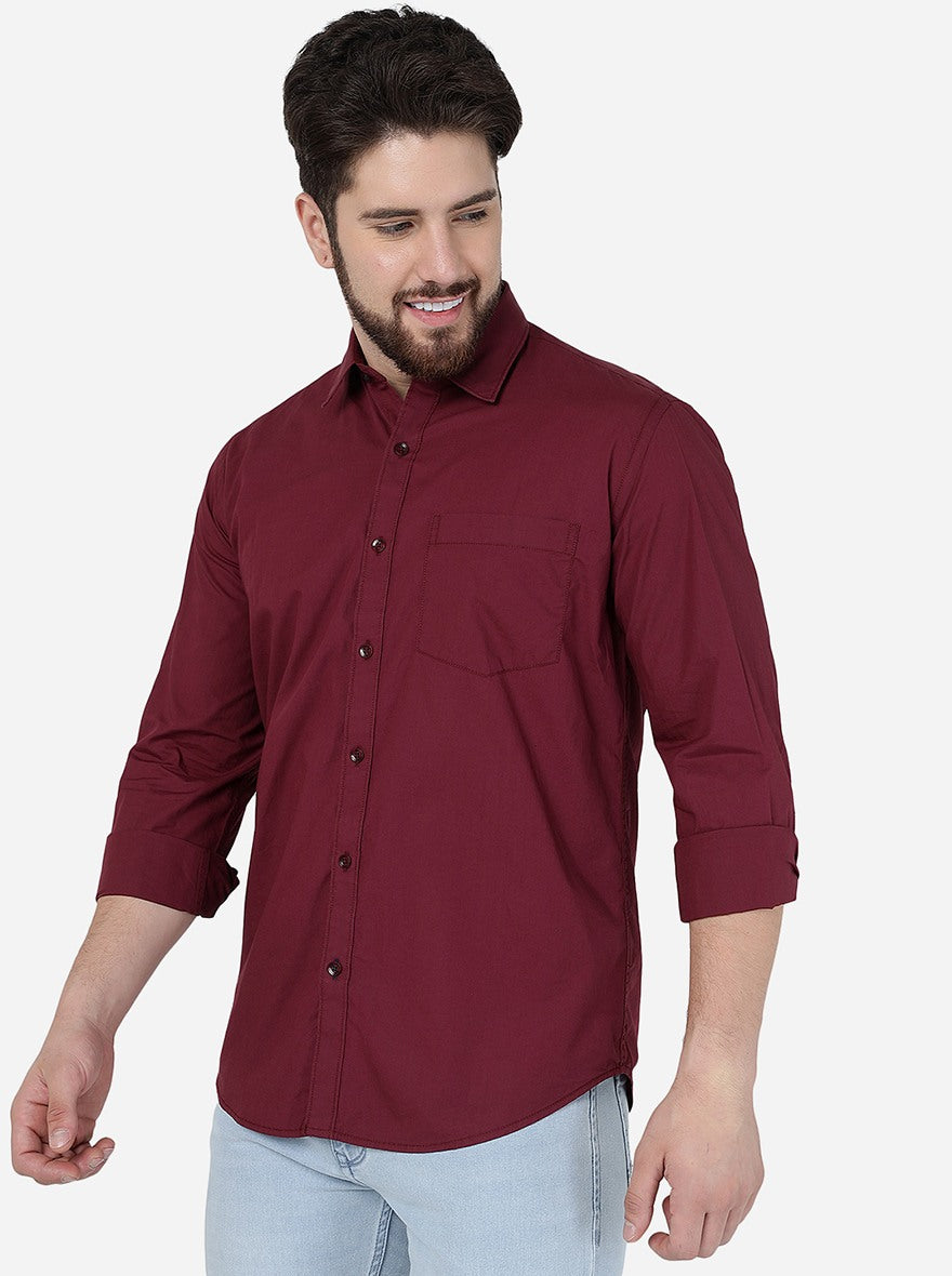 Maroon Solid Smart Fit Semi Casual Shirt | Pehervi