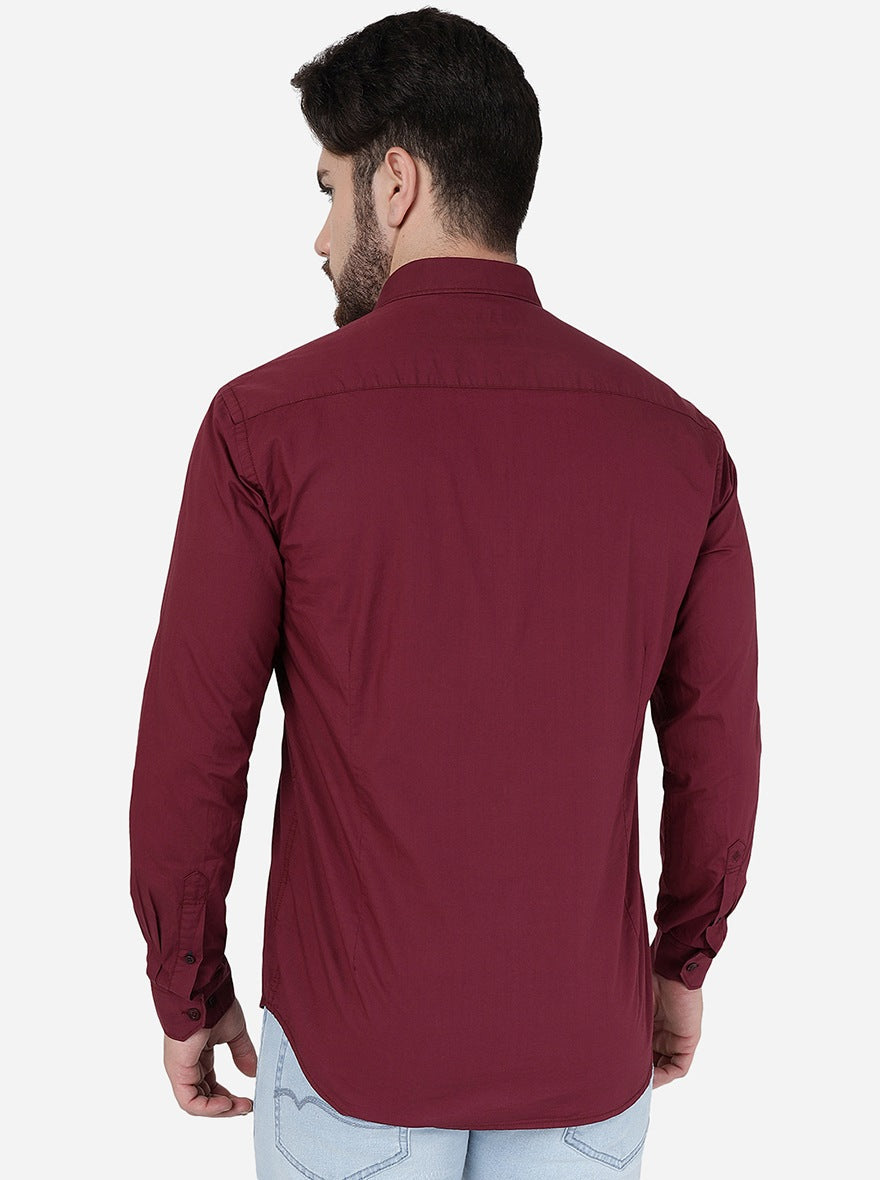 Maroon Solid Smart Fit Semi Casual Shirt | Pehervi