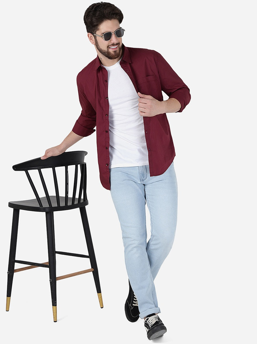 Maroon Solid Smart Fit Semi Casual Shirt | Pehervi