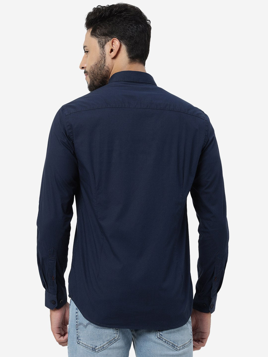 Navy Blue Solid Smart Fit Semi Casual Shirt | Pehervi