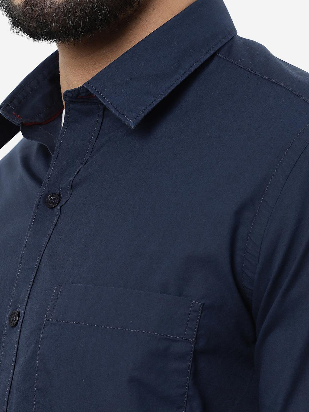 Navy Blue Solid Smart Fit Semi Casual Shirt | Pehervi