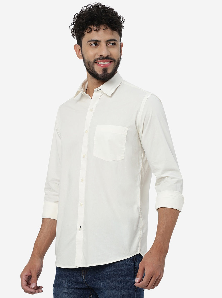 Cream Solid Smart Fit Semi Casual Shirt | Pehervi