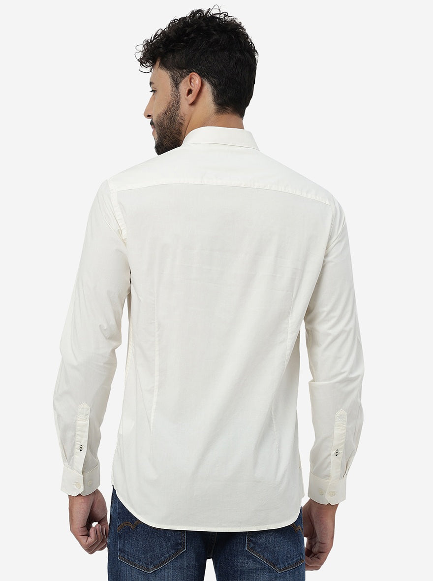Cream Solid Smart Fit Semi Casual Shirt | Pehervi