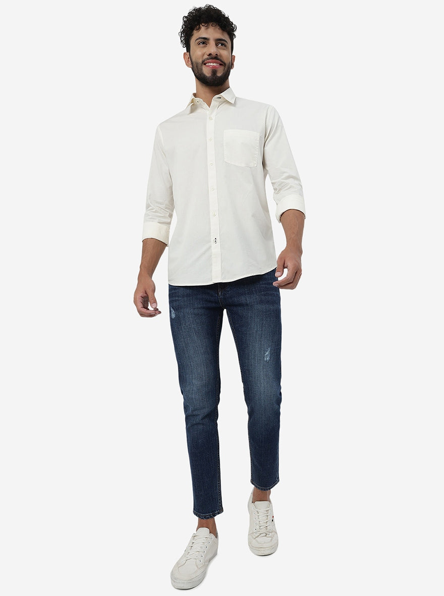 Cream Solid Smart Fit Semi Casual Shirt | Pehervi