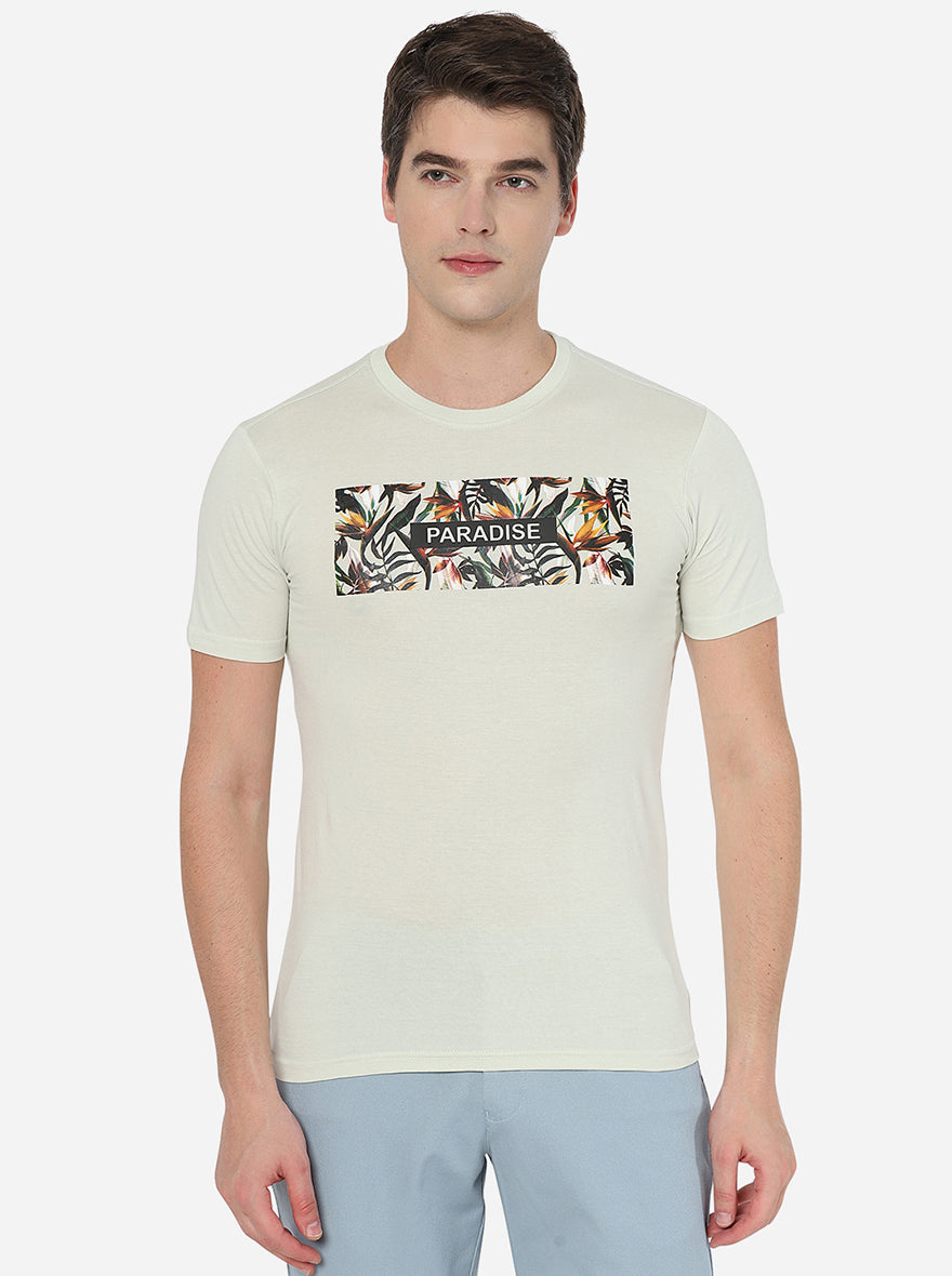 White Printed Slim Fit T-Shirt | pehervi