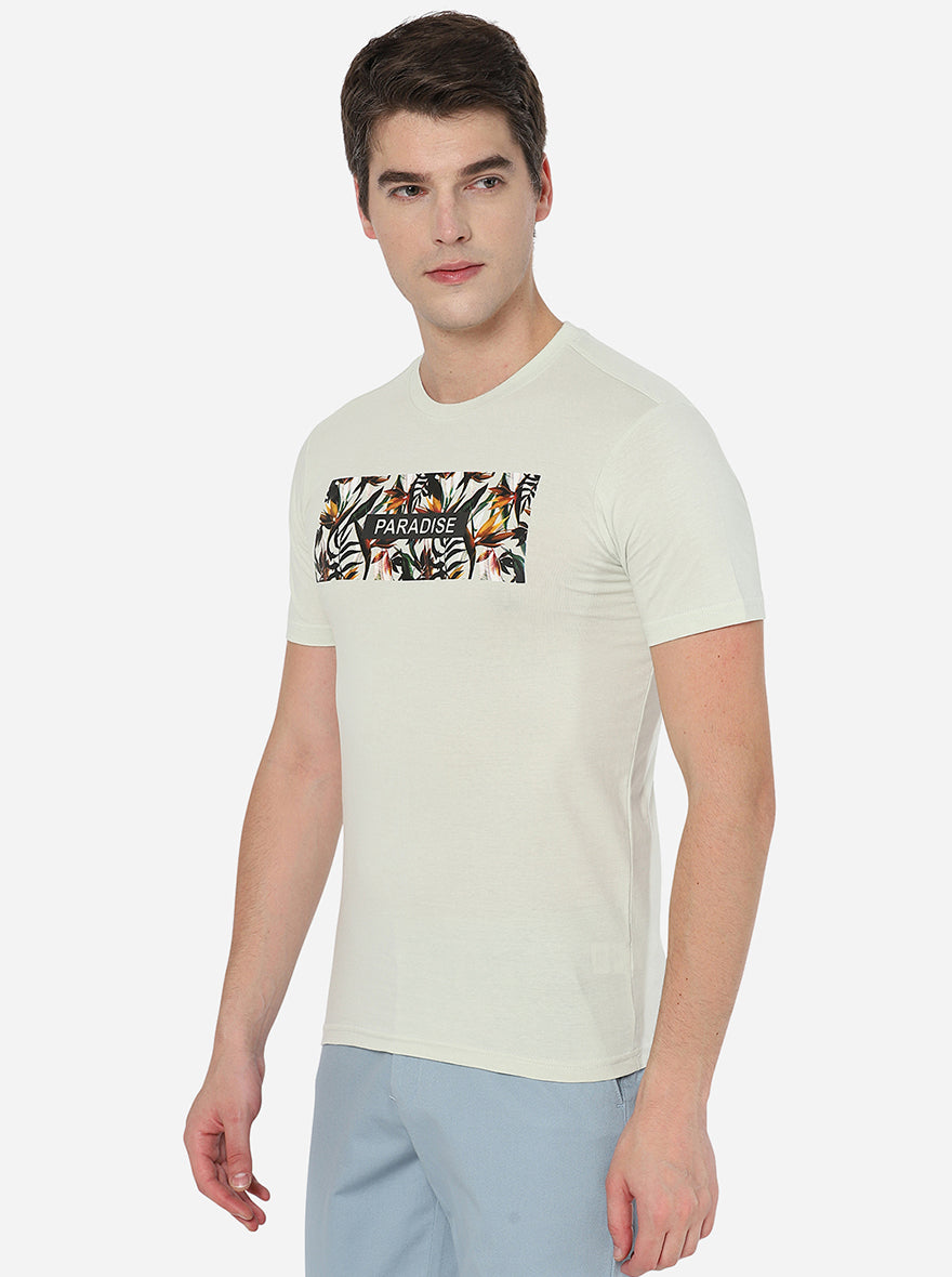 White Printed Slim Fit T-Shirt | pehervi
