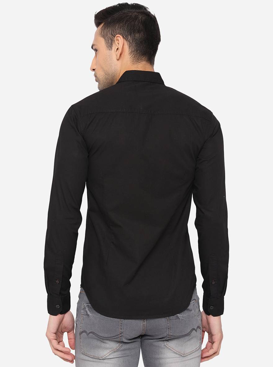 Jet Black Solid Slim Fit Semi Casual Shirt | Pehervi