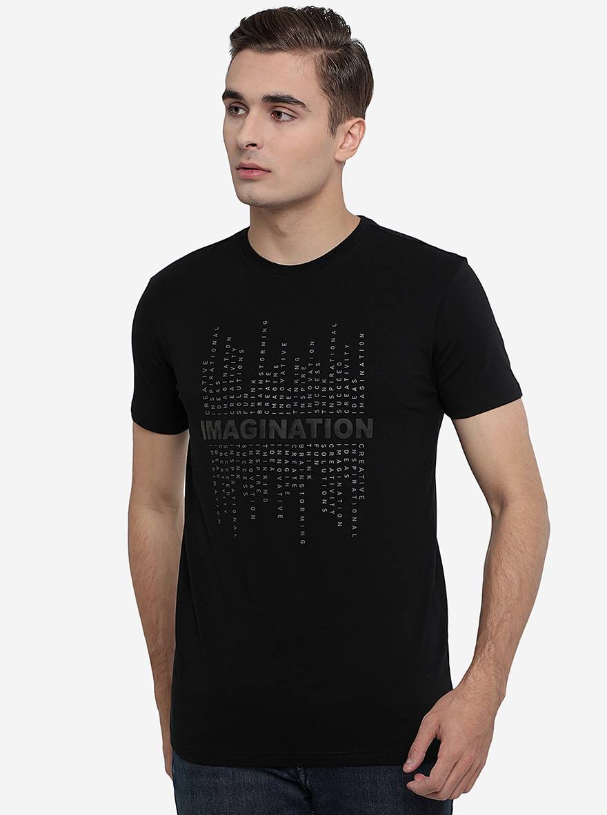 Black Printed Slim Fit T-Shirt | pehervi